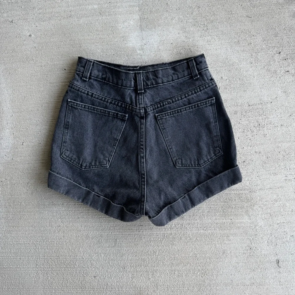 American Apparel Womens Size 27 High Waisted Denim Shorts Washed Black Cuffed